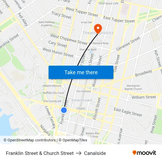 Franklin Street & Church Street to Canalside map