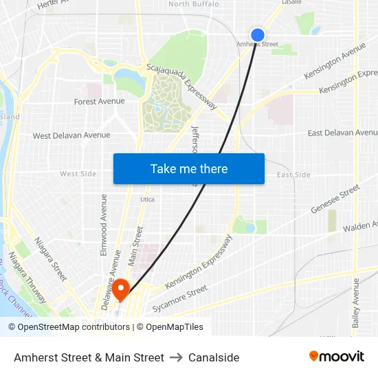 Amherst Street & Main Street to Canalside map