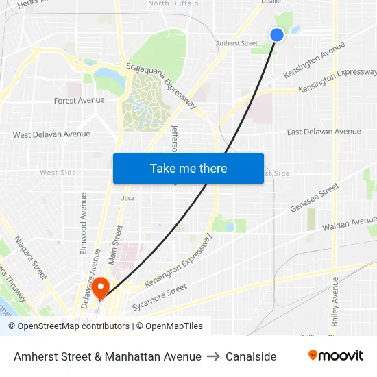 Amherst Street & Manhattan Avenue to Canalside map