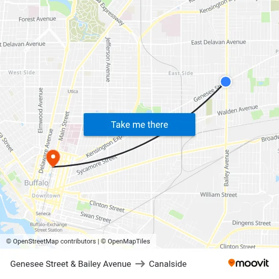 Genesee Street & Bailey Avenue to Canalside map