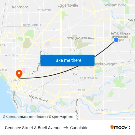 Genesee Street & Buell Avenue to Canalside map
