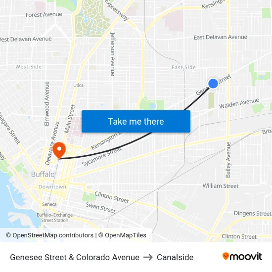 Genesee Street & Colorado Avenue to Canalside map