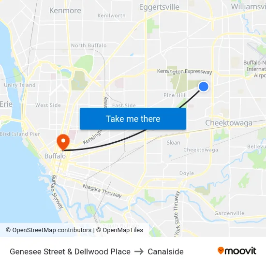 Genesee Street & Dellwood Place to Canalside map