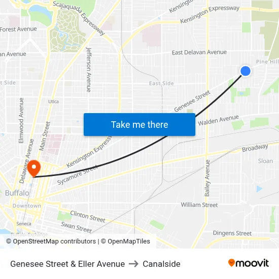 Genesee Street & Eller Avenue to Canalside map