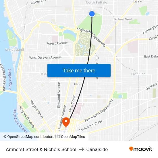 Amherst Street & Nichols School to Canalside map