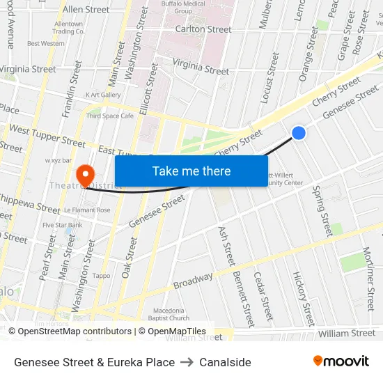Genesee Street & Eureka Place to Canalside map