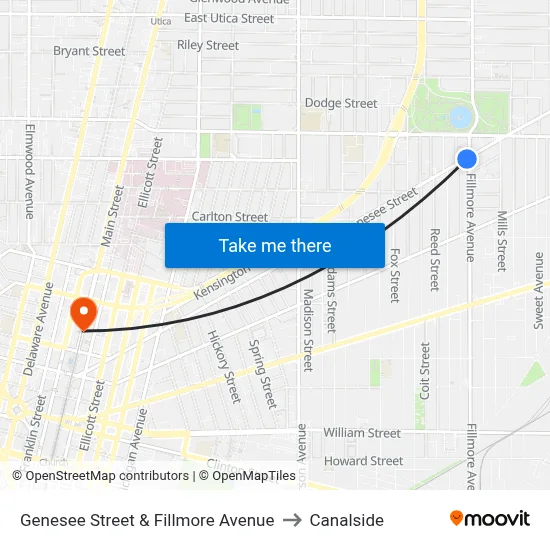 Genesee Street & Fillmore Avenue to Canalside map