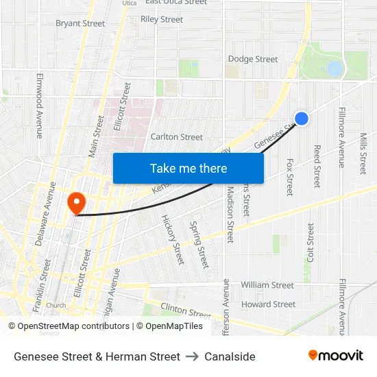 Genesee Street & Herman Street to Canalside map