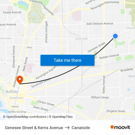 Genesee Street & Kerns Avenue to Canalside map