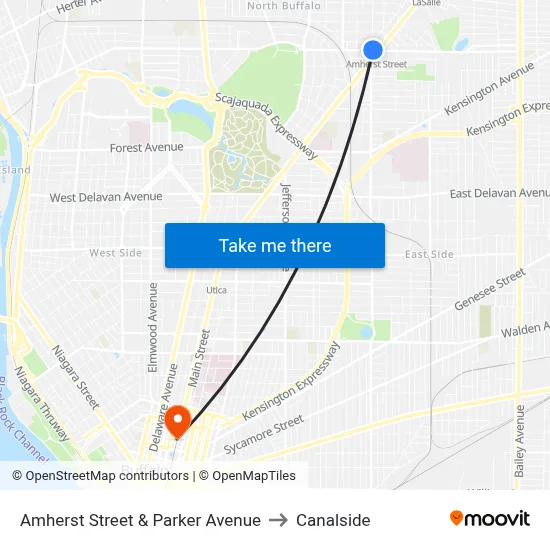 Amherst Street & Parker Avenue to Canalside map