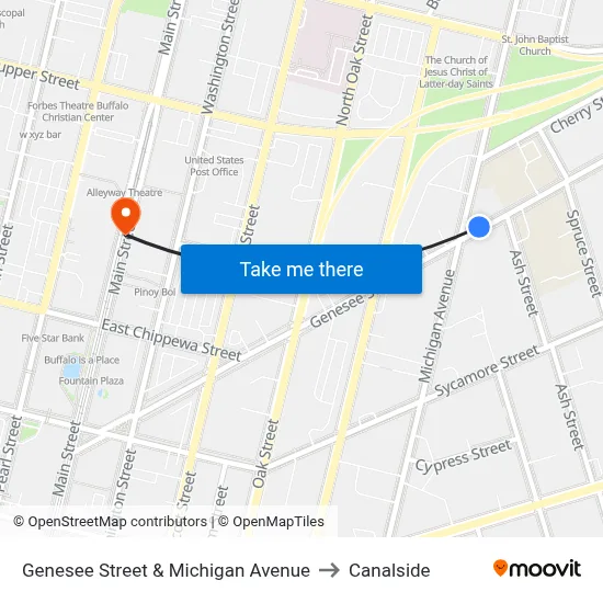 Genesee Street & Michigan Avenue to Canalside map