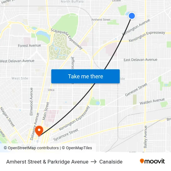 Amherst Street & Parkridge Avenue to Canalside map