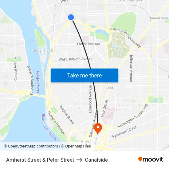 Amherst Street & Peter Street to Canalside map
