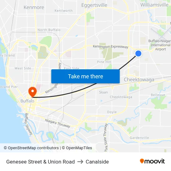 Genesee Street & Union Road to Canalside map