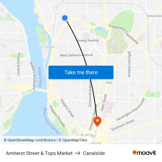 Amherst Street & Tops Market to Canalside map