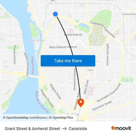 Grant Street & Amherst Street to Canalside map