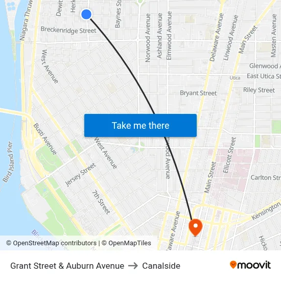 Grant Street & Auburn Avenue to Canalside map