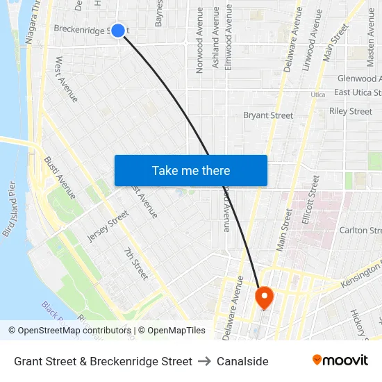 Grant Street & Breckenridge Street to Canalside map
