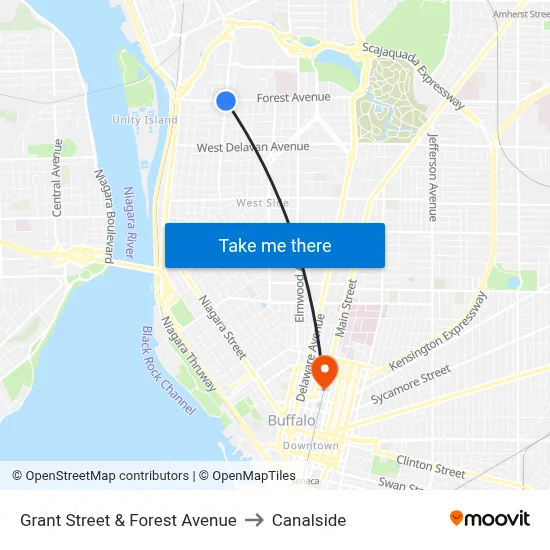 Grant Street & Forest Avenue to Canalside map