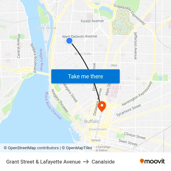 Grant Street & Lafayette Avenue to Canalside map