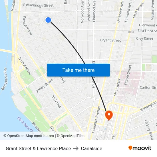 Grant Street & Lawrence Place to Canalside map