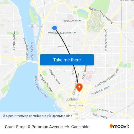 Grant Street & Potomac Avenue to Canalside map