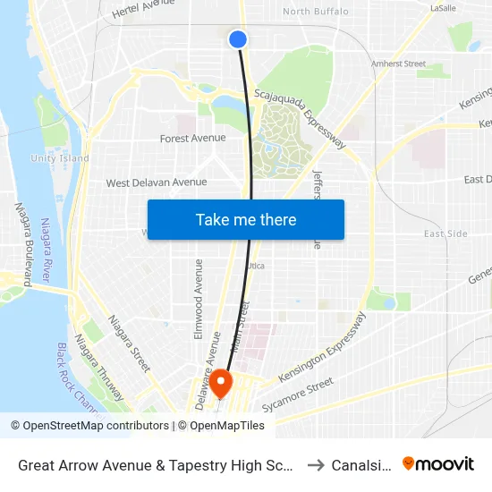 Great Arrow Avenue & Tapestry High School to Canalside map