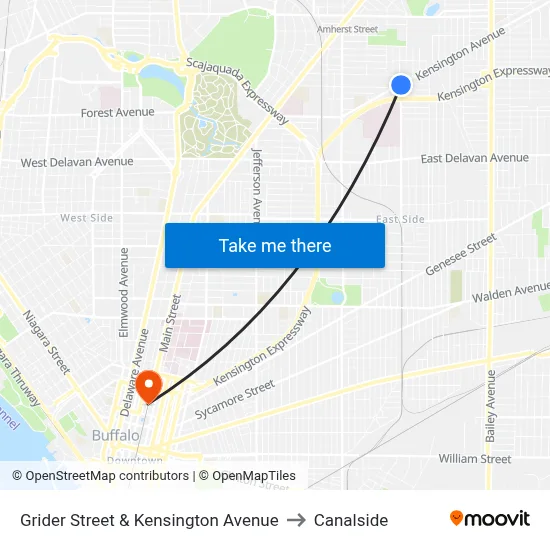 Grider Street & Kensington Avenue to Canalside map