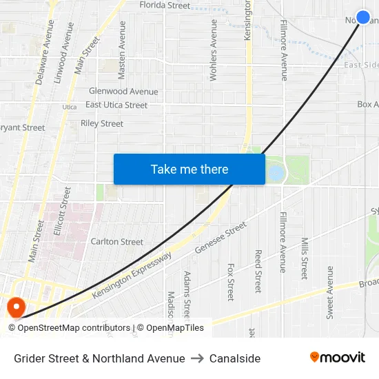 Grider Street & Northland Avenue to Canalside map