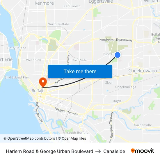 Harlem Road & George Urban Boulevard to Canalside map