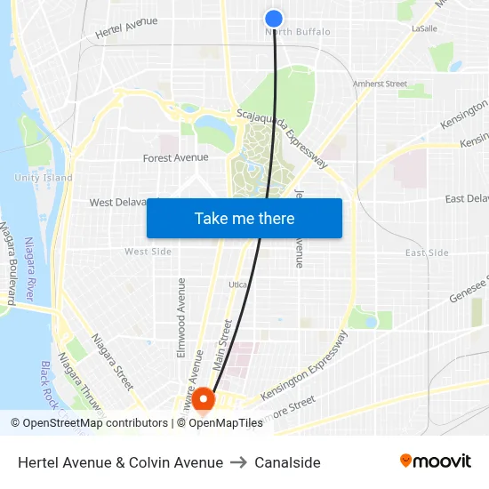Hertel Avenue & Colvin Avenue to Canalside map