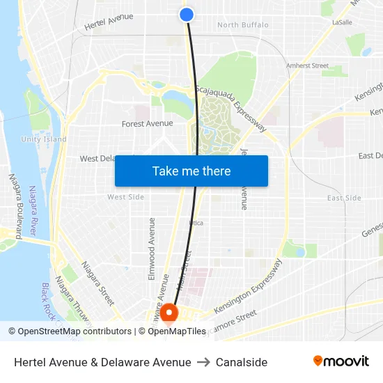 Hertel Avenue & Delaware Avenue to Canalside map