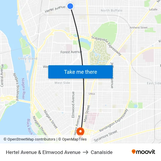 Hertel Avenue & Elmwood Avenue to Canalside map