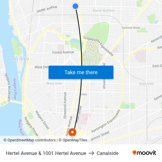 Hertel Avenue & 1001 Hertel Avenue to Canalside map