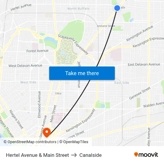 Hertel Avenue & Main Street to Canalside map