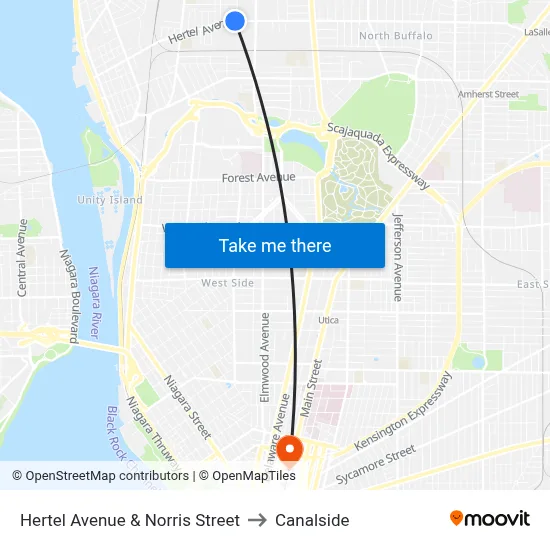 Hertel Avenue & Norris Street to Canalside map