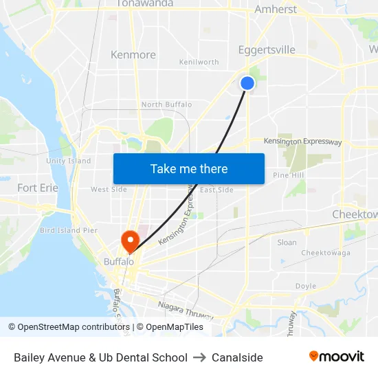 Bailey Avenue & Ub Dental School to Canalside map