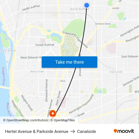 Hertel Avenue & Parkside Avenue to Canalside map
