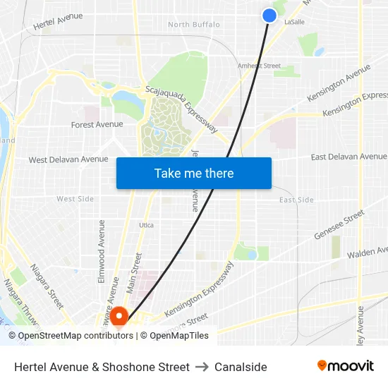 Hertel Avenue & Shoshone Street to Canalside map