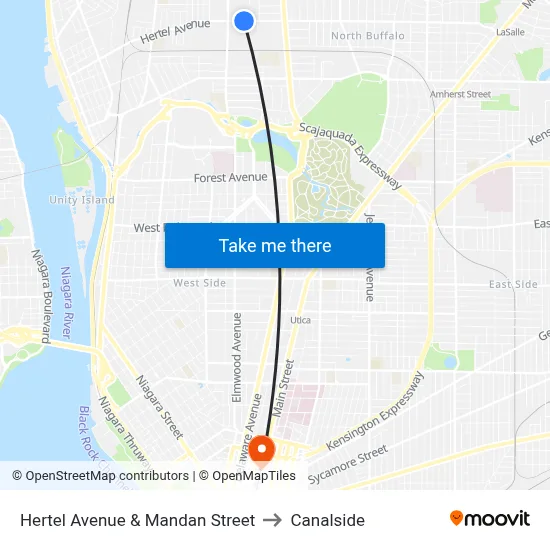 Hertel Avenue & Mandan Street to Canalside map