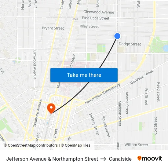 Jefferson Avenue & Northampton Street to Canalside map