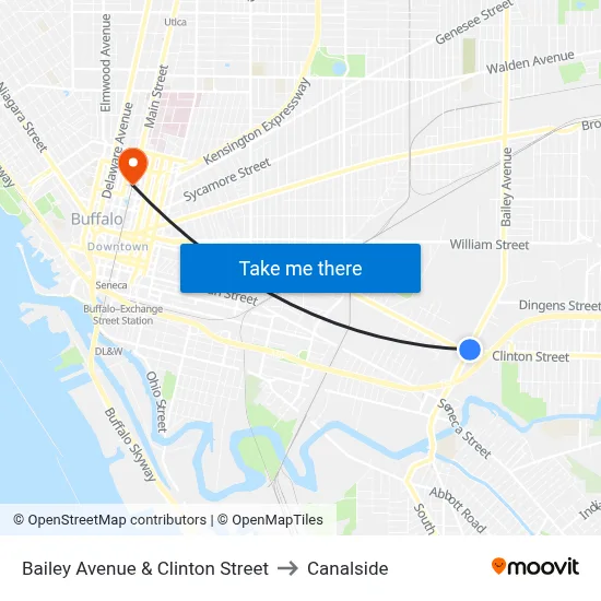 Bailey Avenue & Clinton Street to Canalside map