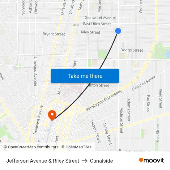 Jefferson Avenue & Riley Street to Canalside map
