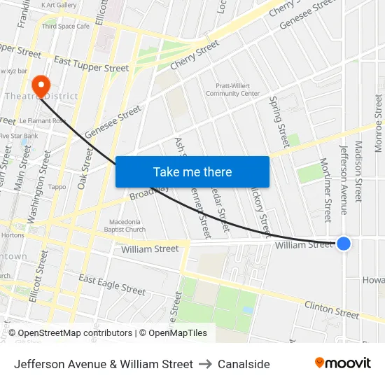 Jefferson Avenue & William Street to Canalside map