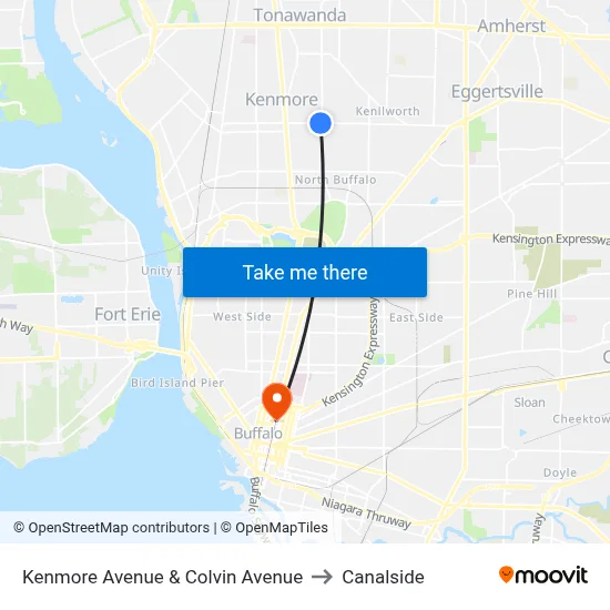 Kenmore Avenue & Colvin Avenue to Canalside map