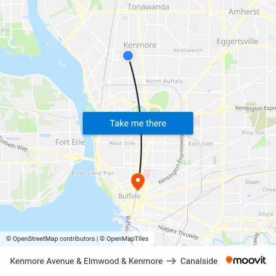 Kenmore Avenue & Elmwood & Kenmore to Canalside map