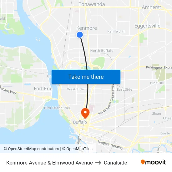 Kenmore Avenue & Elmwood Avenue to Canalside map