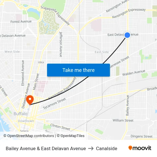 Bailey Avenue & East Delavan Avenue to Canalside map