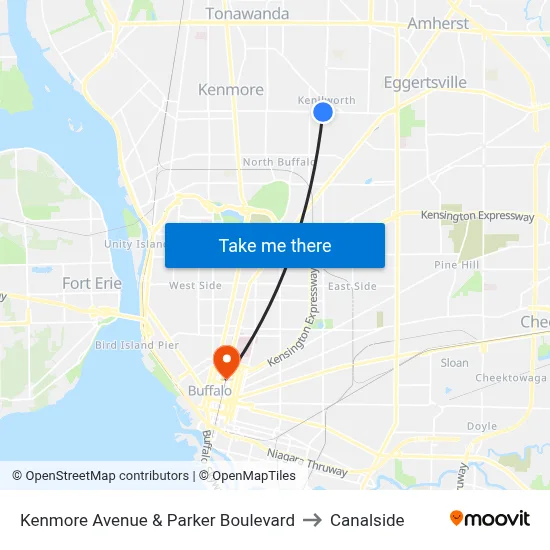 Kenmore Avenue & Parker Boulevard to Canalside map