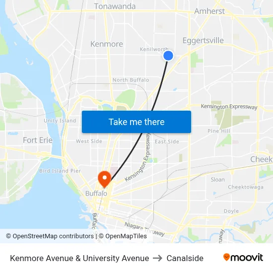 Kenmore Avenue & University Avenue to Canalside map